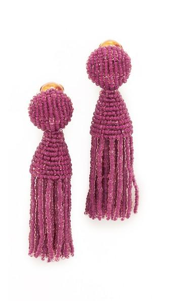 Oscar De La Renta Short Beaded Tassel Clip On Earrings