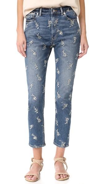 La Vie Rebecca Taylor Embroidered Straight Ankle Jeans