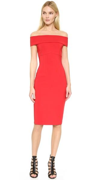 Yigal Azrouel Mechanial Stretch Off Shoulder Dress - Cardinal Red