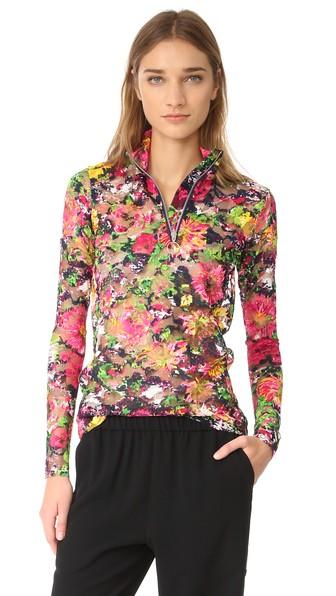 Marques Almeida Lace Zip Neck Long Sleeve Top