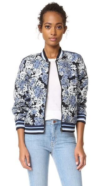 Blank Denim Floral Bomber Jacket