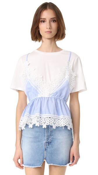 English Factory Lace Detail Cami Shirt Combo Top
