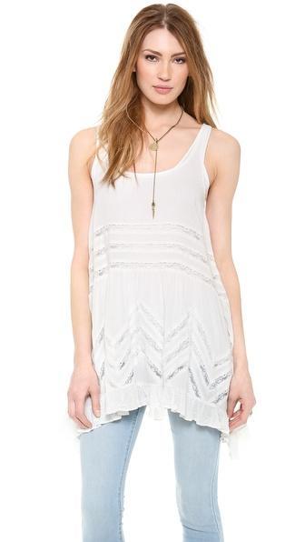 Free People Voile & Lace Trapeze Tank - White Combo