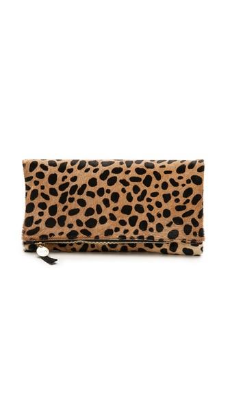 Clare V. Supreme Haircalf Fold Over Clutch - Leopard