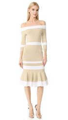 Jonathan Simkhai Bold Stripe Off Shoulder Trumpet Dress