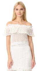 Jonathan Simkhai Ruffle Crochet Off Shoulder Crop Top