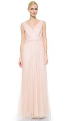 Monique Lhuillier Bridesmaids Shirred Multi Tone V Neck Gown