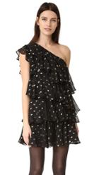 Cynthia Rowley Polka Dot One Shoulder Ruffle Dress