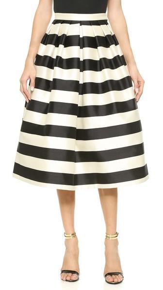 Tibi Pleated Full Skirt - Black/cream Multi