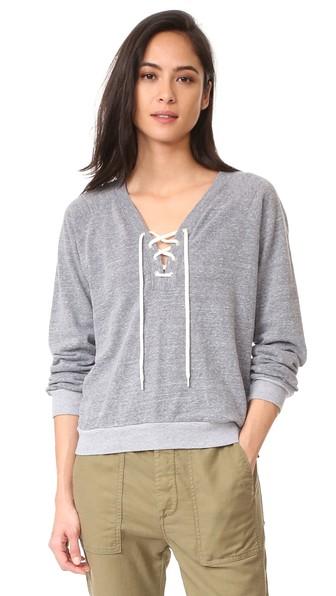 Monrow Dark Heather Lace Up Sweatshirt