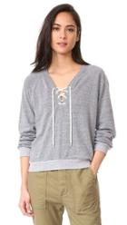 Monrow Dark Heather Lace Up Sweatshirt
