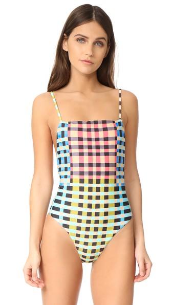 Mara Hoffman Plaid Mustard High Cut One Piece
