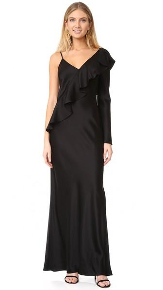 Diane Von Furstenberg Asymmetrical Ruffle Sleeve Floor Length Dress
