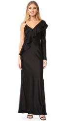 Diane Von Furstenberg Asymmetrical Ruffle Sleeve Floor Length Dress