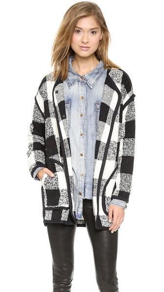 J.o.a. Checker Coat With Black Binding - Black/white