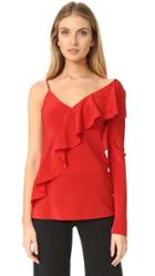 Diane Von Furstenberg Asymmetric Sleeve Ruffle Front Blouse