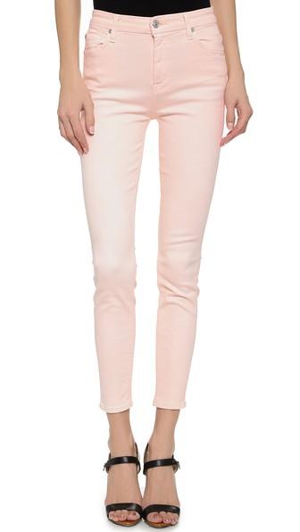 7 For All Mankind High Waisted Ankle Skinny Jeans - Crystal Pink
