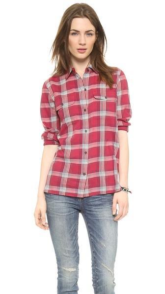 Madewell Red Plaid Ex Bf Buttondown - Warm Berry