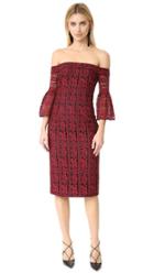 Cynthia Rowley Floral Stripe Lace Fitted Off Shoulder Dress