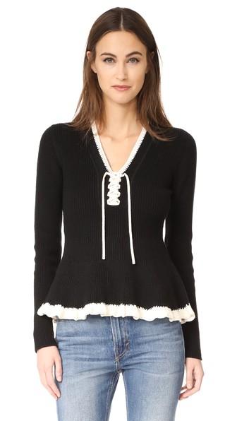 Derek Lam 10 Crosby Flounce Sweater With Lacing