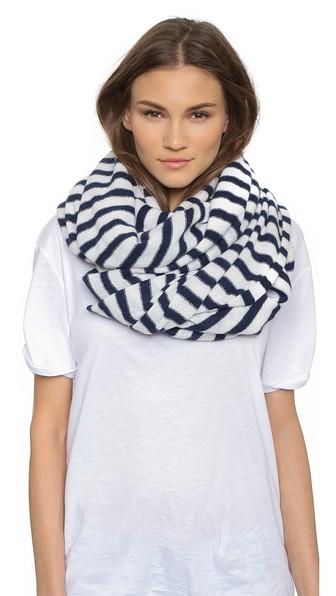 White + Warren Cashmere Striped Travel Scarf - Ivory/cadet