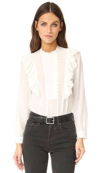 Rebecca Taylor Long Sleeve Silk Ruffle Top