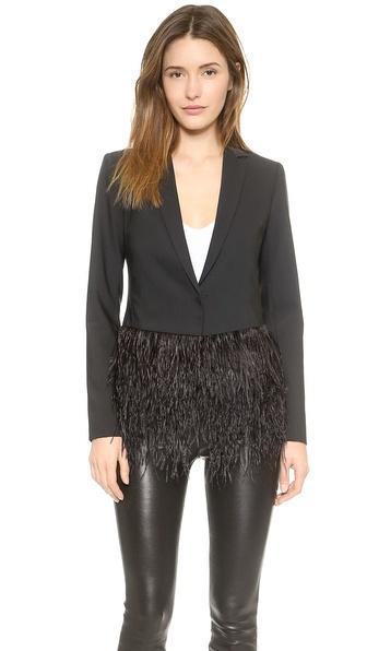 Tibi Feather Tuxedo Blazer - Black