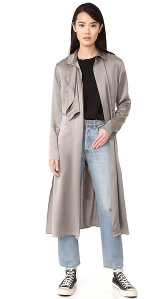 Blk Dnm Coat 50 Satin Trench