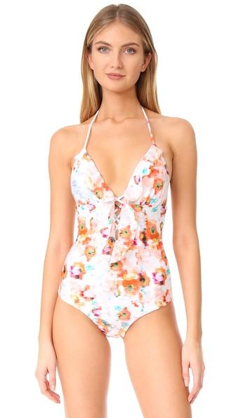 Shoshanna Lattice Ruffle One Piece Swimsuit