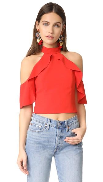Alice Olivia Cabot Cold Shoulder Ruffle Crop Top