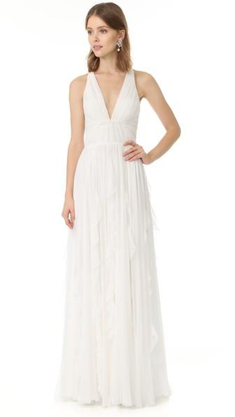 J Mendel Ella Deep V Neck Gown
