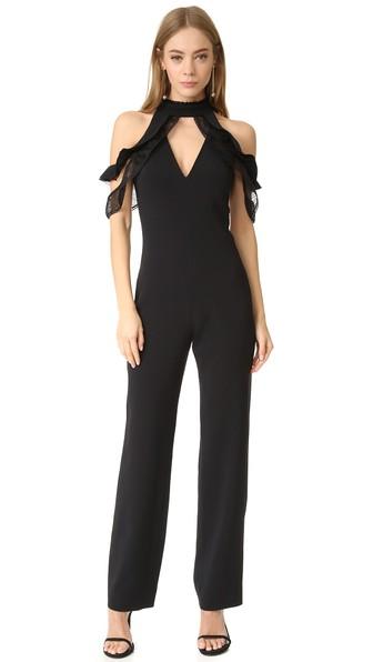 Jonathan Simkhai Lace Ruffle Cold Shoulder Jumpsuit