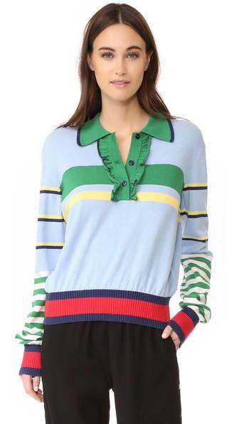 Hilfiger Collection Striped Ruffle Polo Sweater