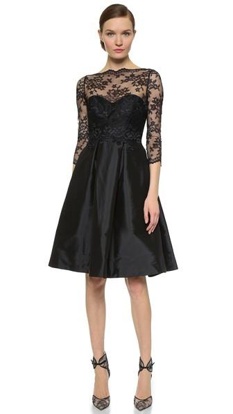 Monique Lhuillier Bridesmaids Lace Bodice V Back Dress