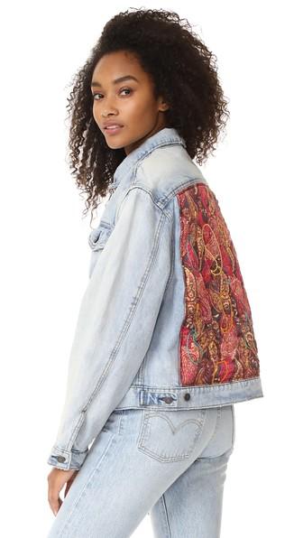 Free People Paisley Quilted Denim Jacket