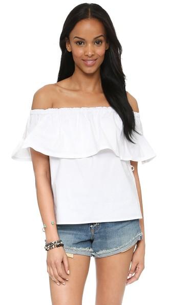 Line & Dot Antonio Ruffle Top - White