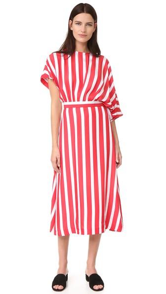 Msgm Striped Asymmetrical Dress