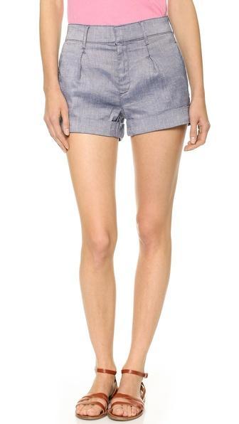 7 For All Mankind Pleated Shorts With Cuff - Light Blue Chambray