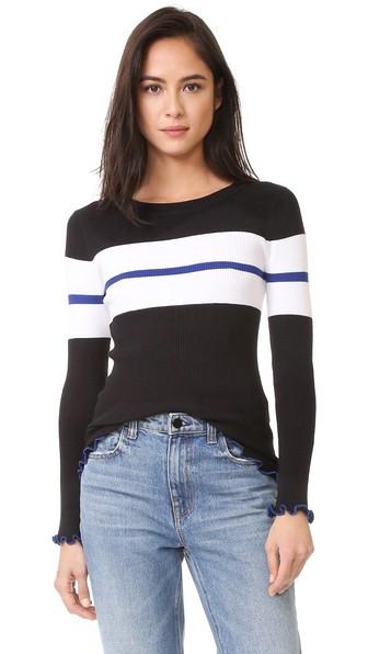 525 America Ruffle Edge Stripe Sweater