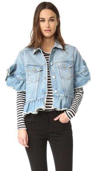 Msgm Short Sleeve Ruffle Denim Jacket