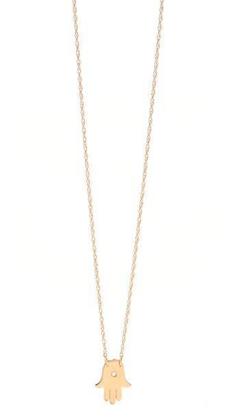 Jennifer Zeuner Jewelry Mini Hamsa Diamond Necklace - Vermeil