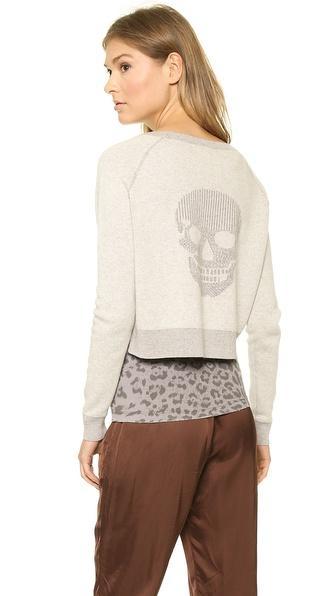360 Sweater Skull Crop Sweatshirt - Light Heather Grey/black