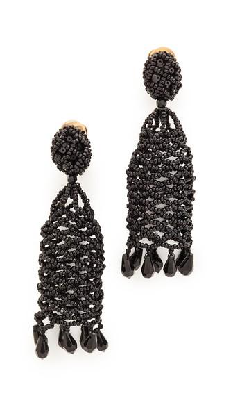Oscar De La Renta Crochet Beaded Clip On Earrings