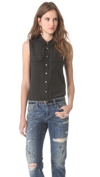 Equipment Sleeveless Slim Signature Blouse - Black