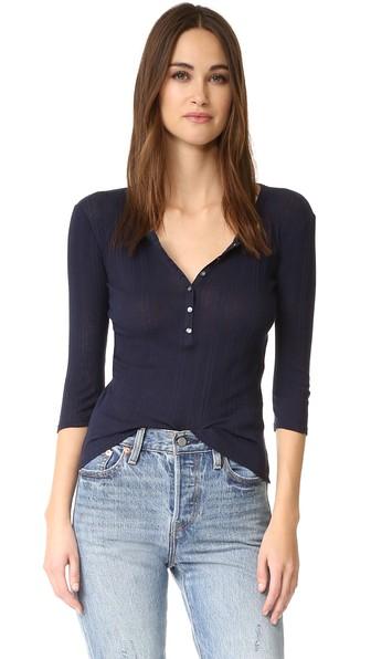 La Vie Rebecca Taylor Long Sleeve Mini Rib Henley