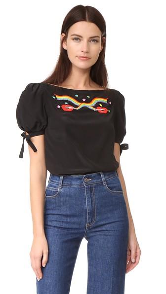 Olympia Le Tan Grape Ape Short Sleeve Blouse