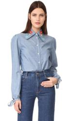 Olympia Le Tan Sliver Haze Button Down Blouse