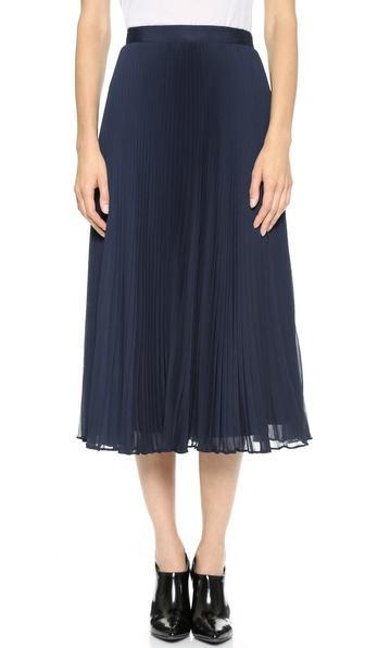 Alice + Olivia Pleated Midi Skirt - Navy
