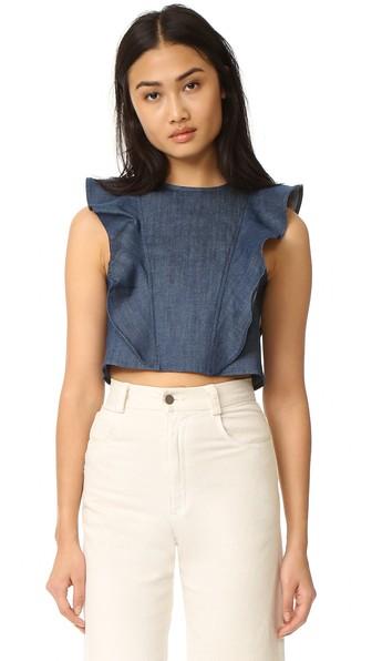 Clayton Denim Ruffle Top