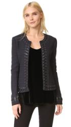 L Agence Devereaux Leather Whipstitch Tweed Jacket